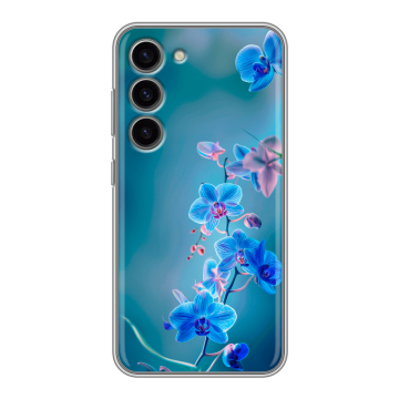Силиконовый чехол на Samsung Galaxy S23 с принтом Голубые цветы Силиконовый чехол на Samsung Galaxy S23 с принтом Голубые цветы