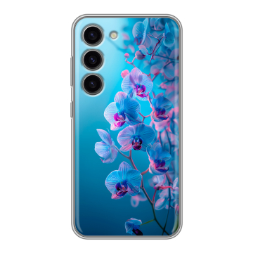 Силиконовый чехол на Samsung Galaxy S23 с принтом голубые орхидеи Силиконовый чехол на Samsung Galaxy S23 с принтом голубые орхидеи