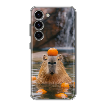 Силиконовый чехол на Samsung Galaxy S23 с принтом Капибара с апельсином Силиконовый чехол на Samsung Galaxy S23 с принтом Капибара с апельсином