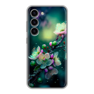 Силиконовый чехол на Samsung Galaxy S23 с принтом Цветы и мрамор