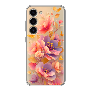 Силиконовый чехол на Samsung Galaxy S23 с принтом Цветы и бабочки Силиконовый чехол на Samsung Galaxy S23 с принтом Цветы и бабочки