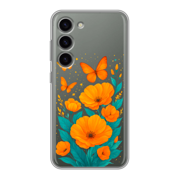 Силиконовый чехол на Samsung Galaxy S23 с принтом цветы бабочки Силиконовый чехол на Samsung Galaxy S23 с принтом цветы бабочки