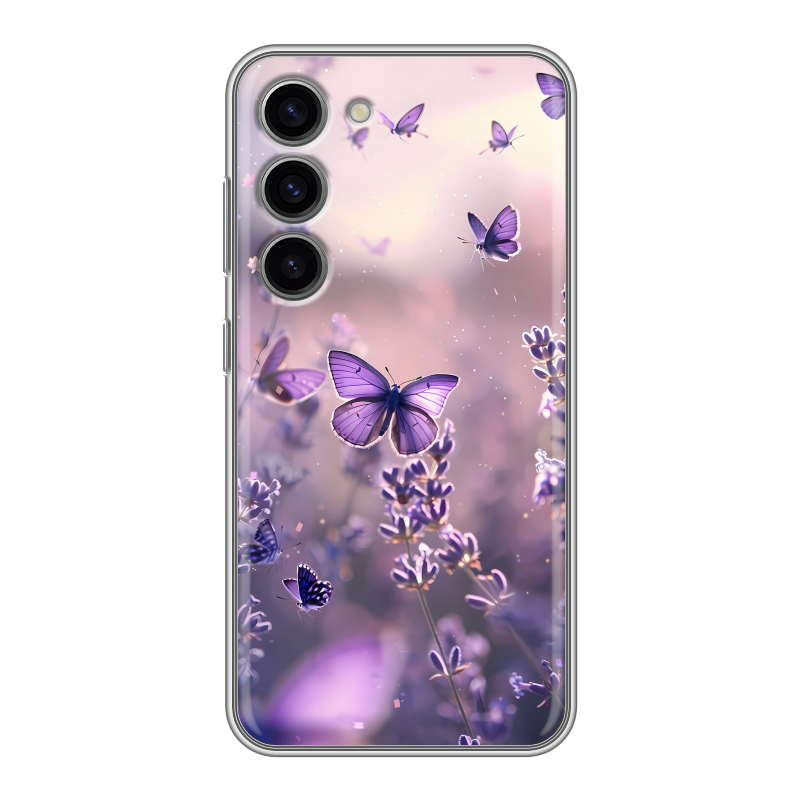 Силиконовый чехол на Samsung Galaxy S23 с принтом бабочки и лаванда Силиконовый чехол на Samsung Galaxy S23 с принтом бабочки и лаванда