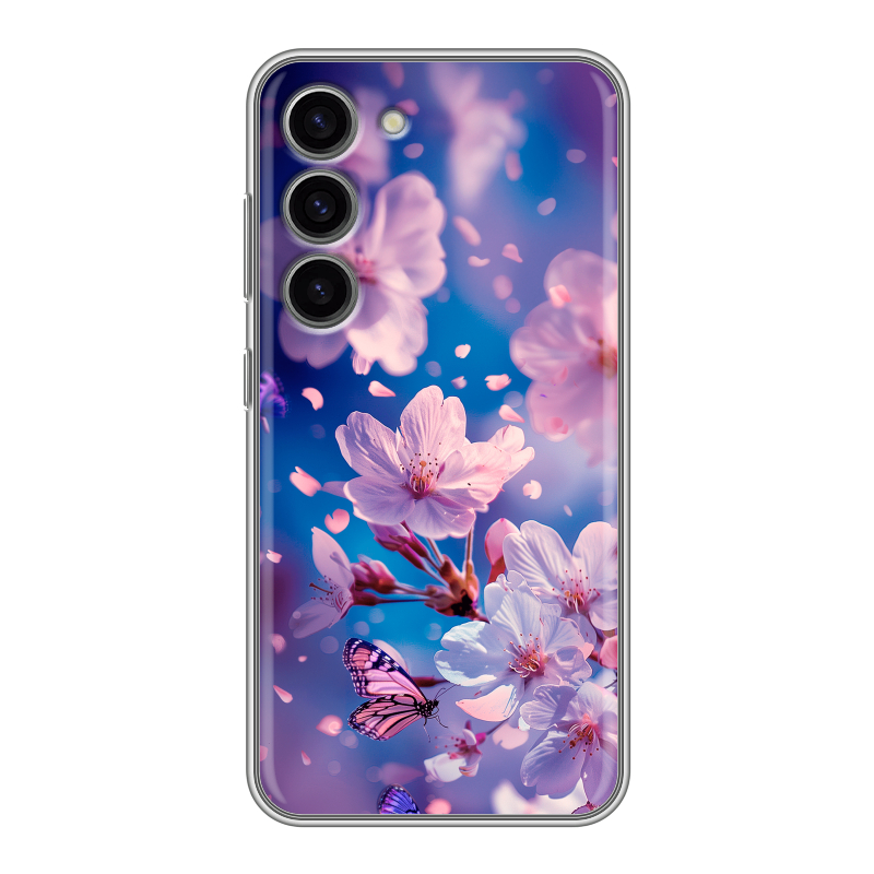 Силиконовый противоударный чехол на Samsung Galaxy S23 с принтом цветы бабочки Силиконовый противоударный чехол на Samsung Galaxy S23 с принтом цветы бабочки
