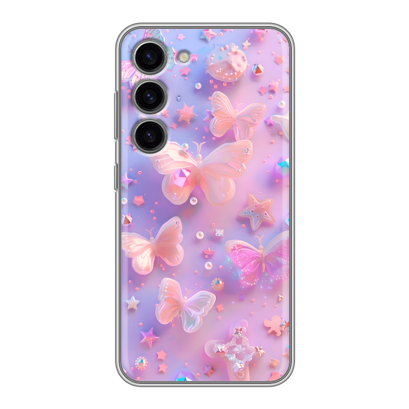 Силиконовый противоударный чехол на Samsung Galaxy S23 с принтом Бабочки Силиконовый противоударный чехол на Samsung Galaxy S23 с принтом Бабочки