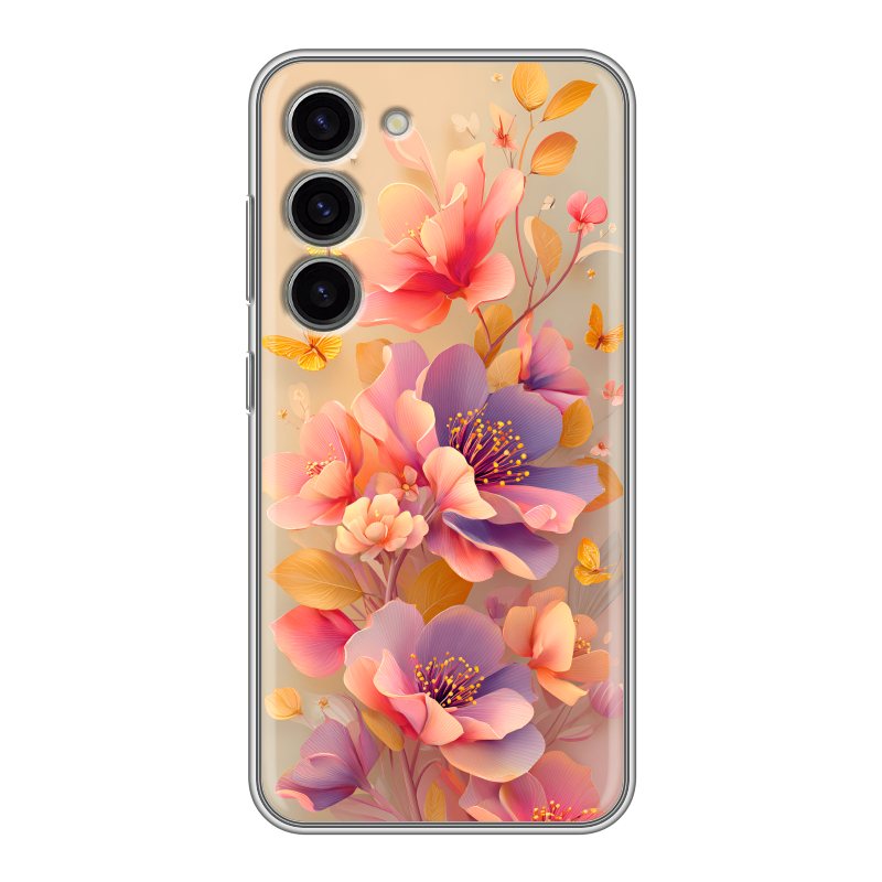 Силиконовый противоударный чехол на Samsung Galaxy S23 с принтом Цветы и бабочки Силиконовый противоударный чехол на Samsung Galaxy S23 с принтом Цветы и бабочки