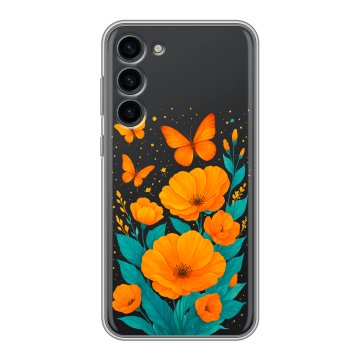 Силиконовый чехол на Samsung Galaxy S23 Plus с принтом цветы бабочки Силиконовый чехол на Samsung Galaxy S23 Plus с принтом цветы бабочки