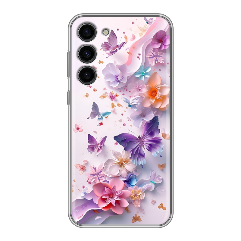 Силиконовый противоударный чехол на Samsung Galaxy S23 Plus с принтом цветы бабочки Силиконовый противоударный чехол на Samsung Galaxy S23 Plus с принтом цветы бабочки