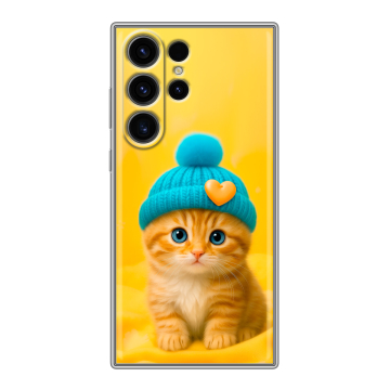 Силиконовый чехол на Samsung Galaxy S23 Ultra с принтом Котенок в шапке Силиконовый чехол на Samsung Galaxy S23 Ultra с принтом Котенок в шапке