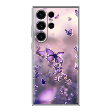 Силиконовый чехол на Samsung Galaxy S23 Ultra с принтом бабочки и лаванда Силиконовый чехол на Samsung Galaxy S23 Ultra с принтом бабочки и лаванда
