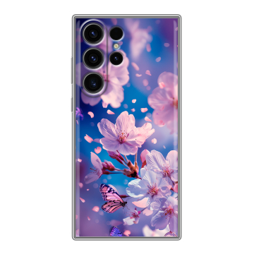 Силиконовый чехол на Samsung Galaxy S23 Ultra с принтом цветы бабочки Силиконовый чехол на Samsung Galaxy S23 Ultra с принтом цветы бабочки