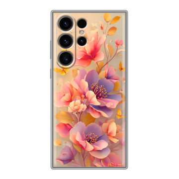 Силиконовый чехол на Samsung Galaxy S23 Ultra с принтом Цветы и бабочки