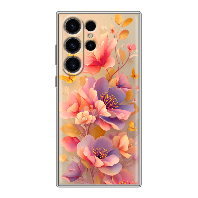 Силиконовый чехол на Samsung Galaxy S23 Ultra с принтом Цветы и бабочки Силиконовый чехол на Samsung Galaxy S23 Ultra с принтом Цветы и бабочки