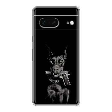 Силиконовый чехол на Google Pixel 7 с принтом Доберман и пистолет