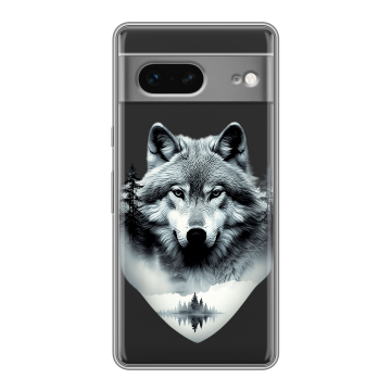 Силиконовый чехол на Google Pixel 7 с принтом Волк в лесу Силиконовый чехол на Google Pixel 7 с принтом Волк в лесу