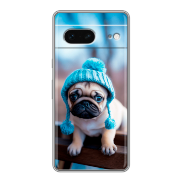 Силиконовый чехол на Google Pixel 7 с принтом Мопс в шапке Силиконовый чехол на Google Pixel 7 с принтом Мопс в шапке