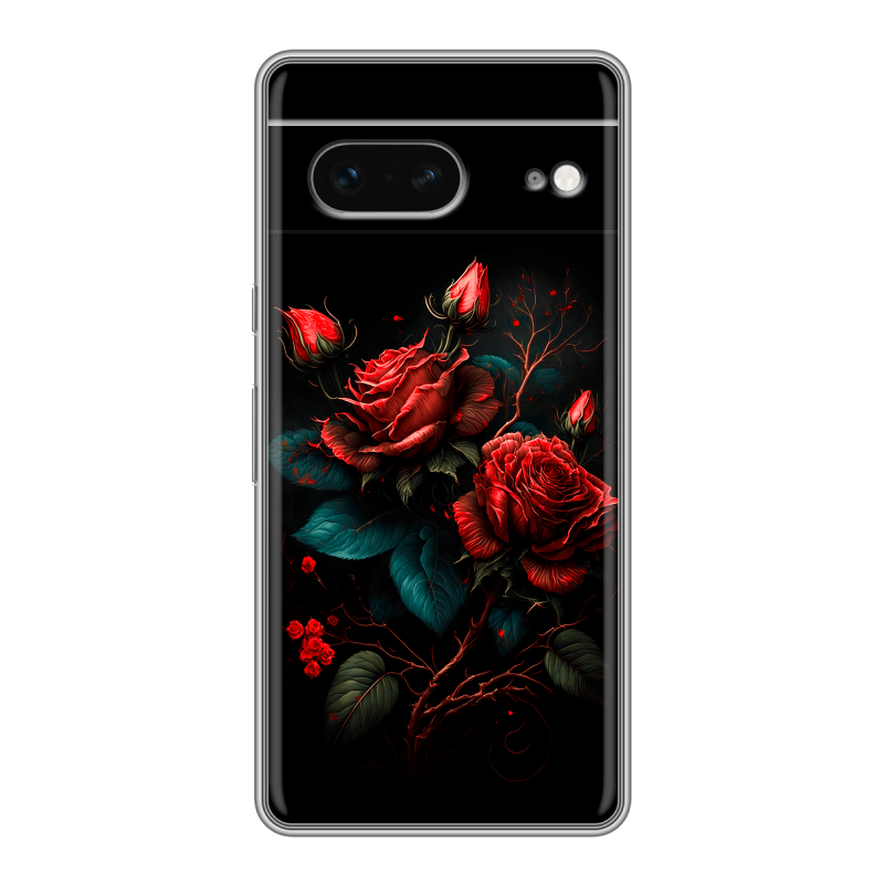 Силиконовый противоударный чехол на Google Pixel 7 с принтом Розы красные Силиконовый противоударный чехол на Google Pixel 7 с принтом Розы красные