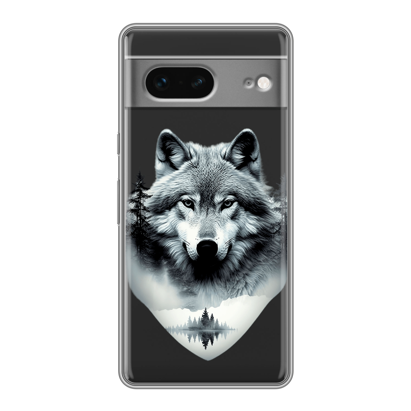 Силиконовый чехол на Google Pixel 7 с принтом Волк в лесу Силиконовый чехол на Google Pixel 7 с принтом Волк в лесу