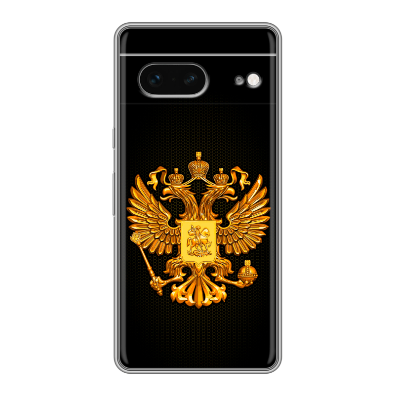 Силиконовый чехол на Google Pixel 7 с принтом Герб России желтый Силиконовый чехол на Google Pixel 7 с принтом Герб России желтый