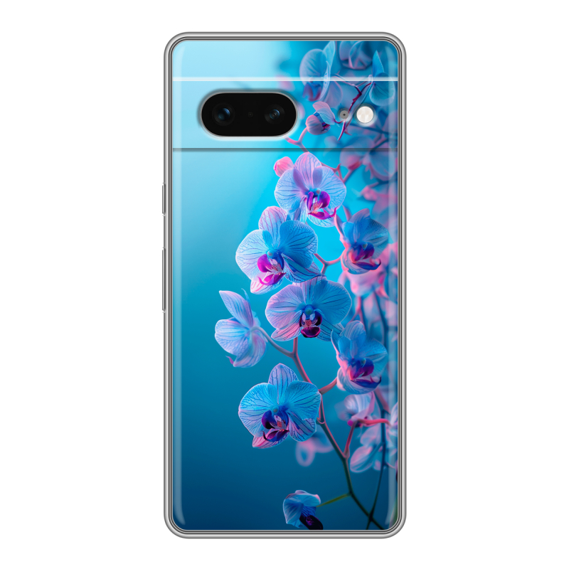 Силиконовый чехол на Google Pixel 7 с принтом голубые орхидеи Силиконовый чехол на Google Pixel 7 с принтом голубые орхидеи