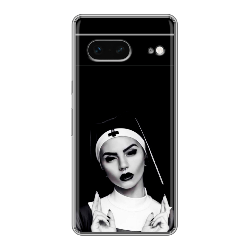 Силиконовый противоударный чехол на Google Pixel 7 с принтом монашка Силиконовый противоударный чехол на Google Pixel 7 с принтом монашка