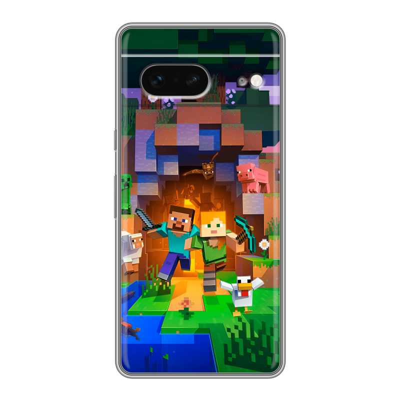 Силиконовый чехол на Google Pixel 7 с принтом Майнкрафт Minecraft Силиконовый чехол на Google Pixel 7 с принтом Майнкрафт Minecraft