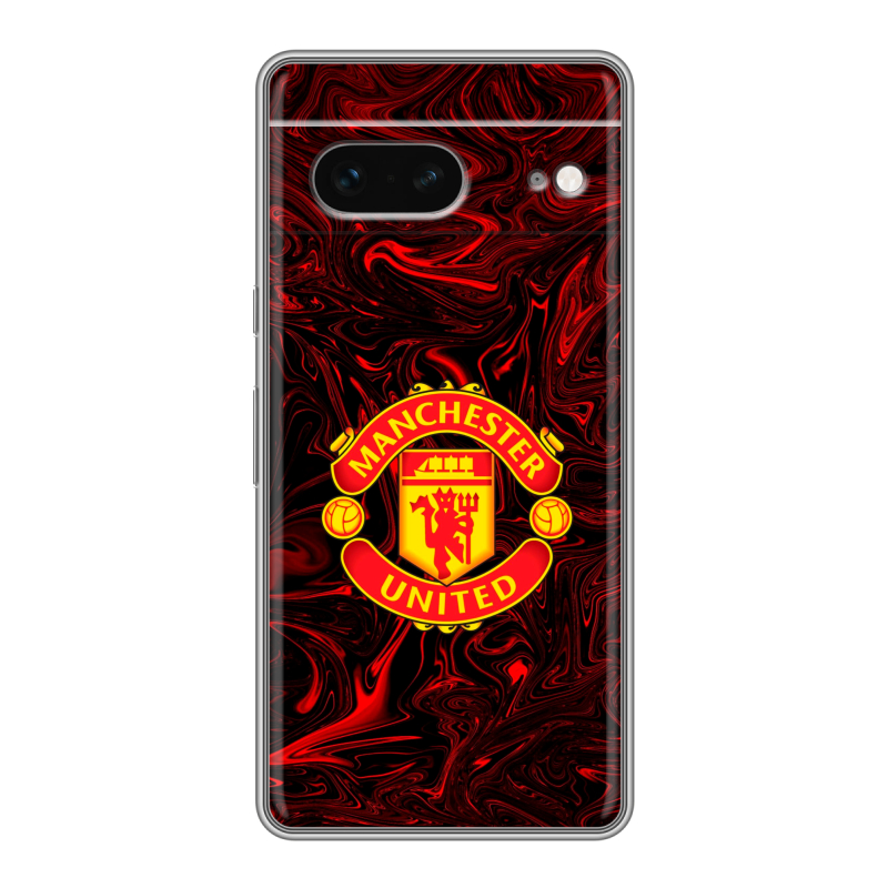 Силиконовый противоударный чехол на Google Pixel 7 с принтом Manchester United Силиконовый противоударный чехол на Google Pixel 7 с принтом Manchester United