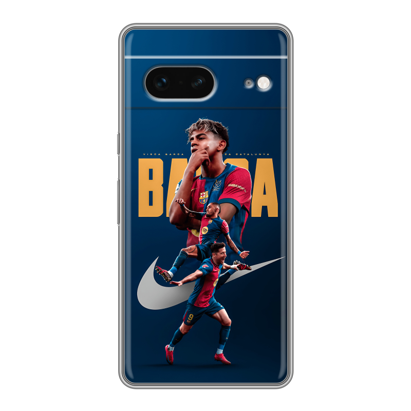 Силиконовый противоударный чехол на Google Pixel 7 с принтом Барселона Barca Yamal Силиконовый противоударный чехол на Google Pixel 7 с принтом Барселона Barca Yamal
