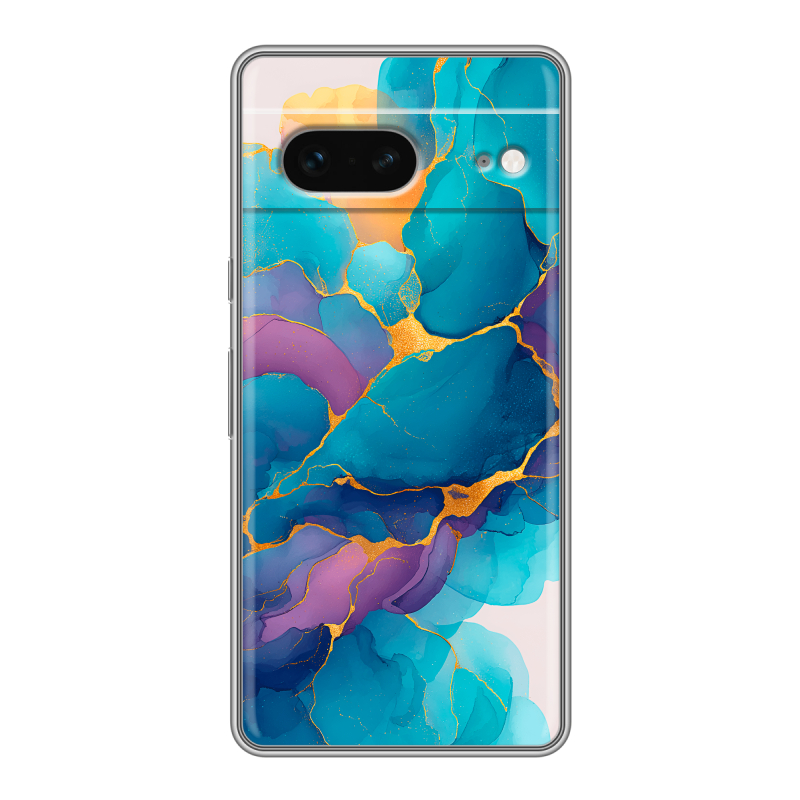 Силиконовый противоударный чехол на Google Pixel 7 с принтом Мрамор блестки Силиконовый противоударный чехол на Google Pixel 7 с принтом Мрамор блестки