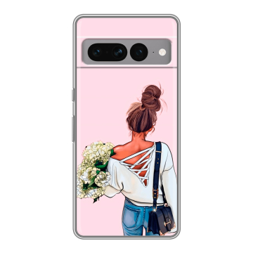 Силиконовый чехол на Google Pixel 7 Pro с принтом Девушка и букет Силиконовый чехол на Google Pixel 7 Pro с принтом Девушка и букет