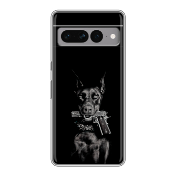 Силиконовый чехол на Google Pixel 7 Pro с принтом Доберман и пистолет Силиконовый чехол на Google Pixel 7 Pro с принтом Доберман и пистолет