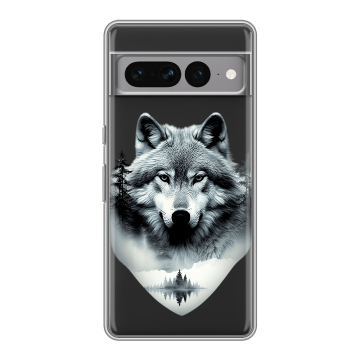 Силиконовый чехол на Google Pixel 7 Pro с принтом Волк в лесу Силиконовый чехол на Google Pixel 7 Pro с принтом Волк в лесу