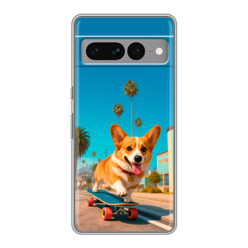 Силиконовый чехол на Google Pixel 7 Pro с принтом Корги на скейте Силиконовый чехол на Google Pixel 7 Pro с принтом Корги на скейте