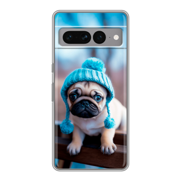 Силиконовый чехол на Google Pixel 7 Pro с принтом Мопс в шапке Силиконовый чехол на Google Pixel 7 Pro с принтом Мопс в шапке