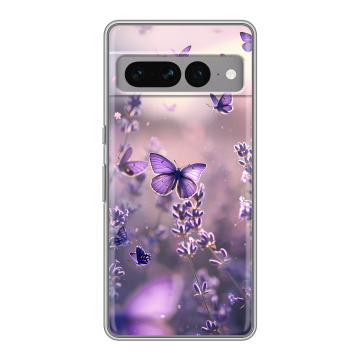 Силиконовый чехол на Google Pixel 7 Pro с принтом бабочки и лаванда Силиконовый чехол на Google Pixel 7 Pro с принтом бабочки и лаванда