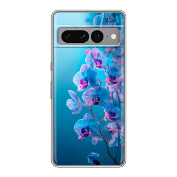 Силиконовый чехол на Google Pixel 7 Pro с принтом голубые орхидеи Силиконовый чехол на Google Pixel 7 Pro с принтом голубые орхидеи