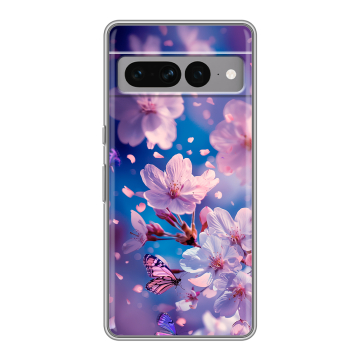 Силиконовый чехол на Google Pixel 7 Pro с принтом цветы бабочки Силиконовый чехол на Google Pixel 7 Pro с принтом цветы бабочки