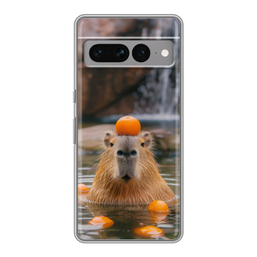 Силиконовый чехол на Google Pixel 7 Pro с принтом Капибара с апельсином Силиконовый чехол на Google Pixel 7 Pro с принтом Капибара с апельсином