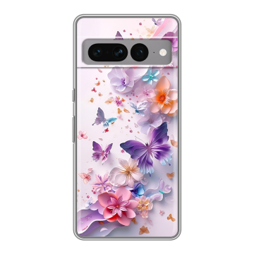 Силиконовый чехол на Google Pixel 7 Pro с принтом цветы бабочки Силиконовый чехол на Google Pixel 7 Pro с принтом цветы бабочки