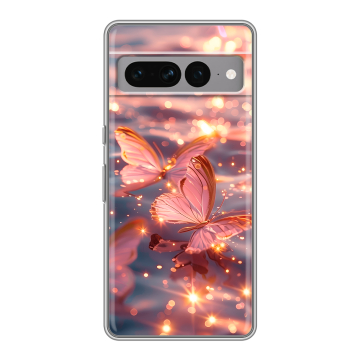 Силиконовый чехол на Google Pixel 7 Pro с принтом бабочки розовые Силиконовый чехол на Google Pixel 7 Pro с принтом бабочки розовые