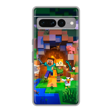 Силиконовый чехол на Google Pixel 7 Pro с принтом Майнкрафт Minecraft Силиконовый чехол на Google Pixel 7 Pro с принтом Майнкрафт Minecraft