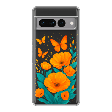 Силиконовый чехол на Google Pixel 7 Pro с принтом цветы бабочки Силиконовый чехол на Google Pixel 7 Pro с принтом цветы бабочки