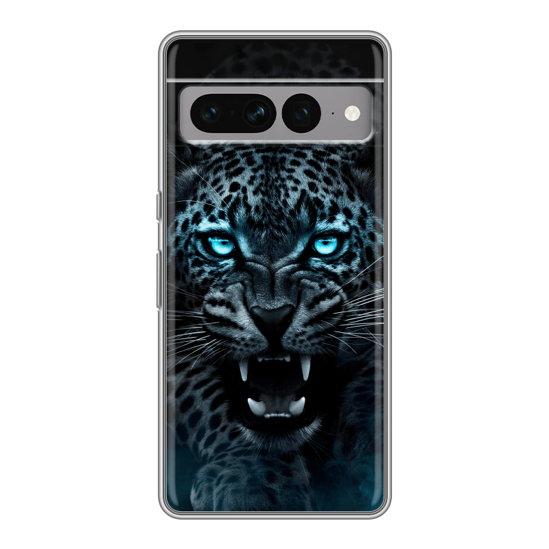 Силиконовый противоударный чехол на Google Pixel 7 Pro с принтом Темный леопард Силиконовый противоударный чехол на Google Pixel 7 Pro с принтом Темный леопард