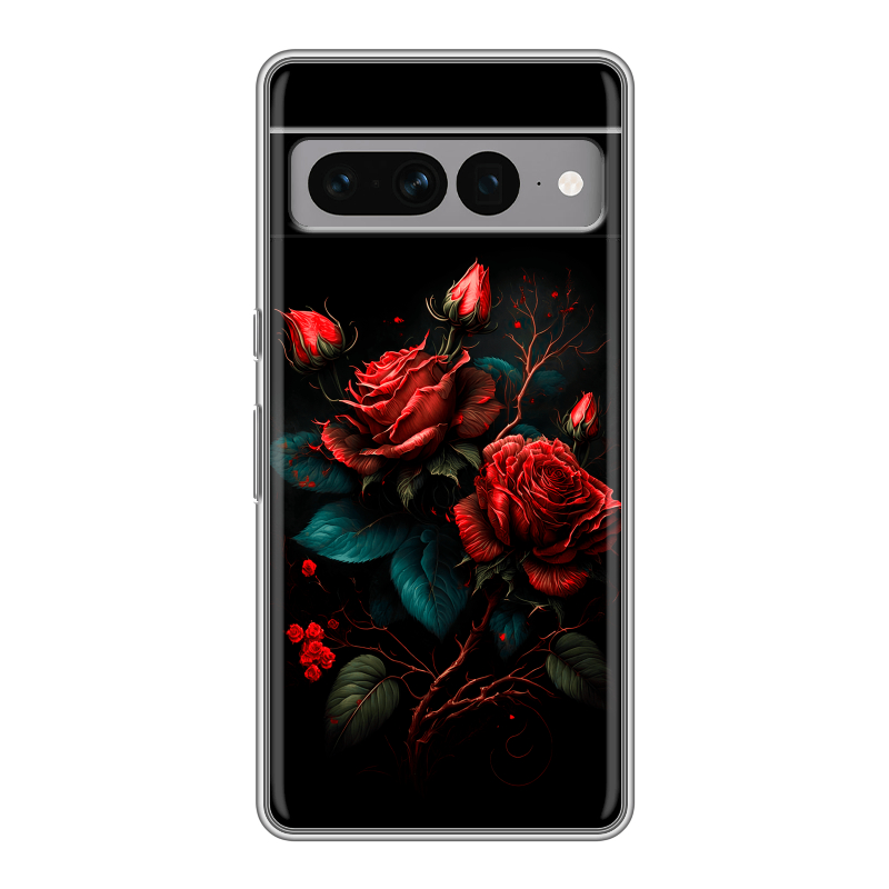 Силиконовый противоударный чехол на Google Pixel 7 Pro с принтом Розы красные Силиконовый противоударный чехол на Google Pixel 7 Pro с принтом Розы красные