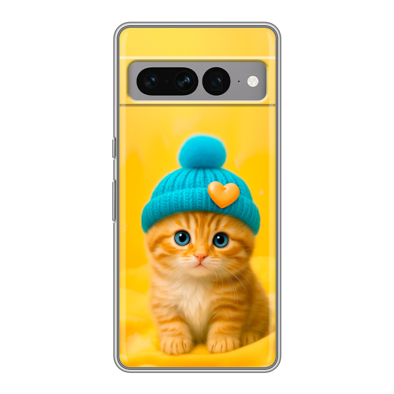 Силиконовый чехол на Google Pixel 7 Pro с принтом Котенок в шапке Силиконовый чехол на Google Pixel 7 Pro с принтом Котенок в шапке