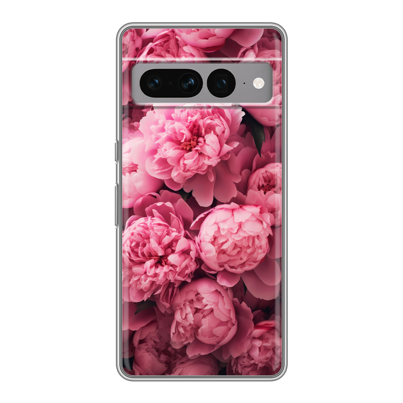 Силиконовый противоударный чехол на Google Pixel 7 Pro с принтом цветы пионы Силиконовый противоударный чехол на Google Pixel 7 Pro с принтом цветы пионы