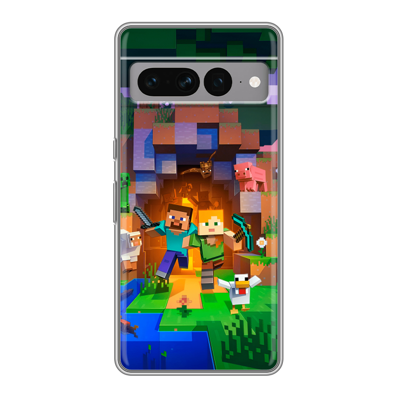 Силиконовый противоударный чехол на Google Pixel 7 Pro с принтом Майнкрафт Minecraft Силиконовый противоударный чехол на Google Pixel 7 Pro с принтом Майнкрафт Minecraft