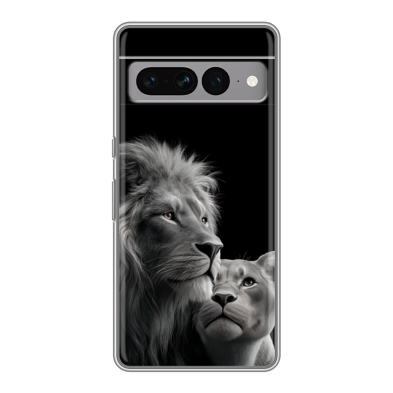Силиконовый чехол на Google Pixel 7 Pro с принтом Лев кошки Силиконовый чехол на Google Pixel 7 Pro с принтом Лев кошки