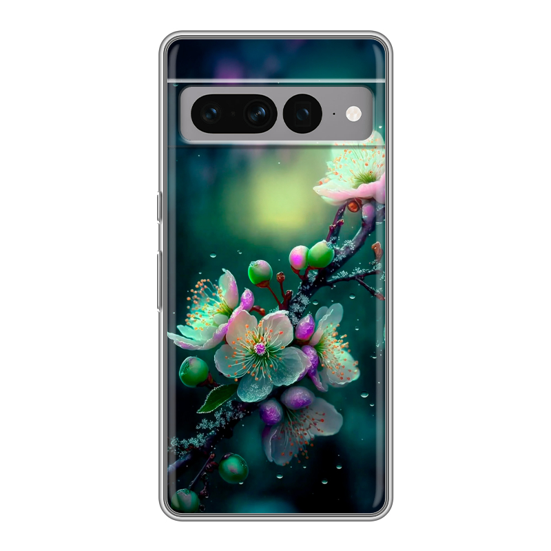 Силиконовый чехол на Google Pixel 7 Pro с принтом Цветы и мрамор Силиконовый чехол на Google Pixel 7 Pro с принтом Цветы и мрамор