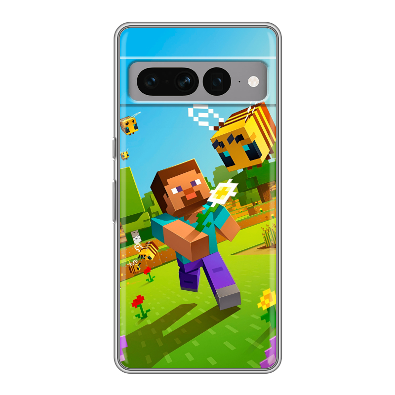 Силиконовый противоударный чехол на Google Pixel 7 Pro с принтом Майнкрафт Minecraft Силиконовый противоударный чехол на Google Pixel 7 Pro с принтом Майнкрафт Minecraft